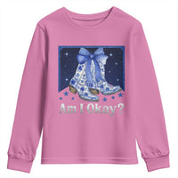 Am I Okay Youth Sweatshirt Boot Cowgirl Coquette Bow - Wonder Print Shop