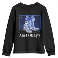 Am I Okay Youth Sweatshirt Boot Cowgirl Coquette Bow - Wonder Print Shop