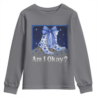Am I Okay Youth Sweatshirt Boot Cowgirl Coquette Bow - Wonder Print Shop