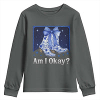 Am I Okay Youth Sweatshirt Boot Cowgirl Coquette Bow - Wonder Print Shop