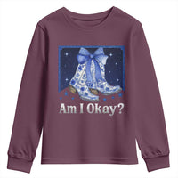 Am I Okay Youth Sweatshirt Boot Cowgirl Coquette Bow - Wonder Print Shop