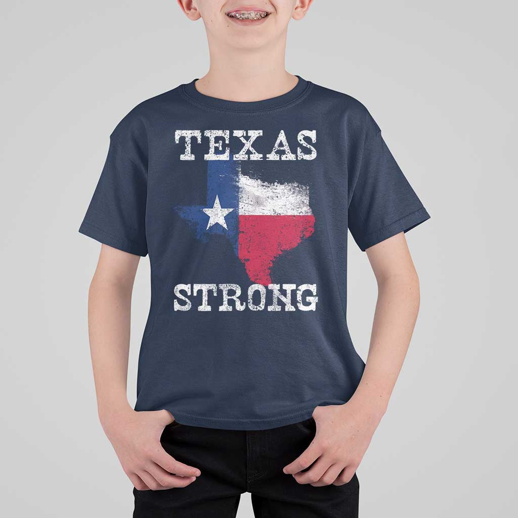 Strong Texas T Shirt For Kid Distressed Flag Texan Pride Flood Relief Disaster - Wonder Print Shop