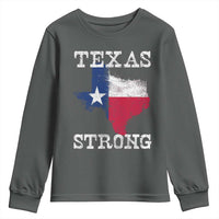 Strong Texas Youth Sweatshirt Distressed Flag Texan Pride Flood Relief Disaster - Wonder Print Shop