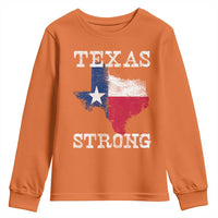 Strong Texas Youth Sweatshirt Distressed Flag Texan Pride Flood Relief Disaster - Wonder Print Shop