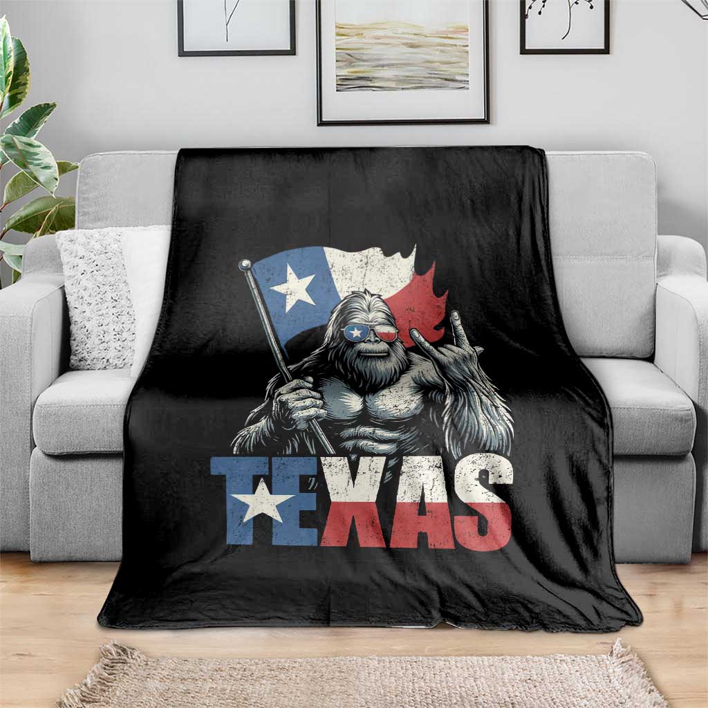 Bigfoot Texas Throw Blanket Sasquatch Loves Rock On Hand Texan Texas Flag - Wonder Print Shop
