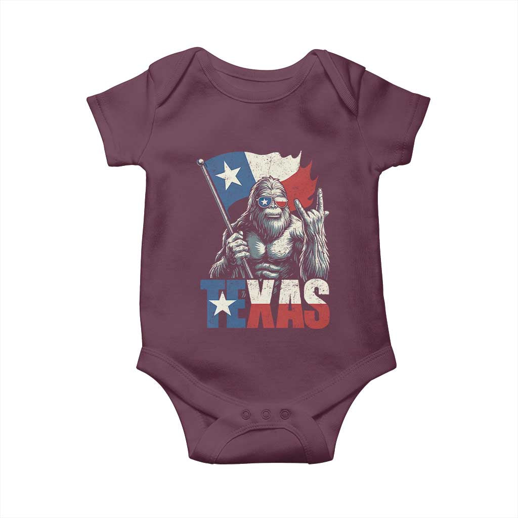 Bigfoot Texas Baby Onesie Sasquatch Loves Rock On Hand Texan Texas Flag - Wonder Print Shop