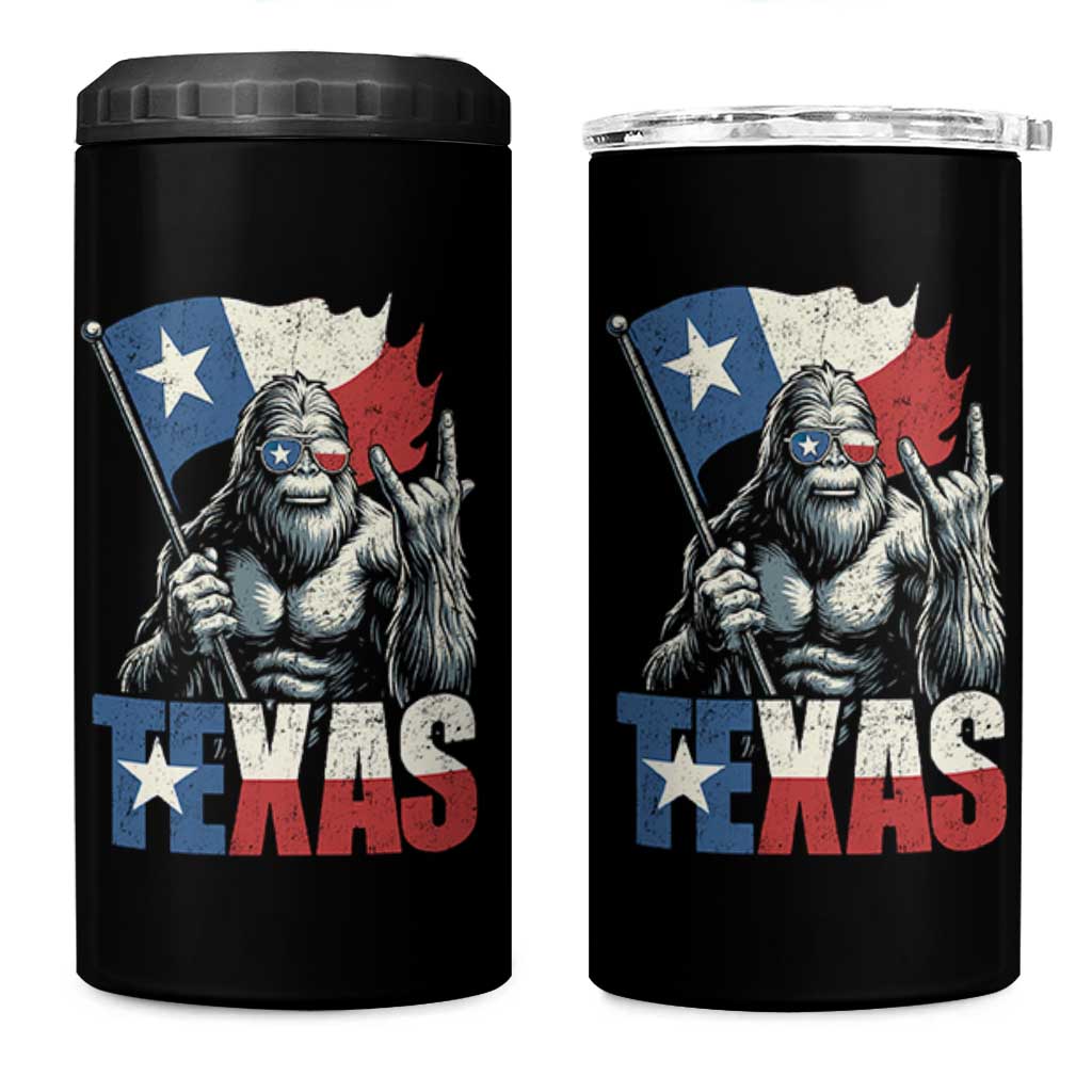Bigfoot Texas 4 in 1 Can Cooler Tumbler Sasquatch Loves Rock On Hand Texan Texas Flag - Wonder Print Shop