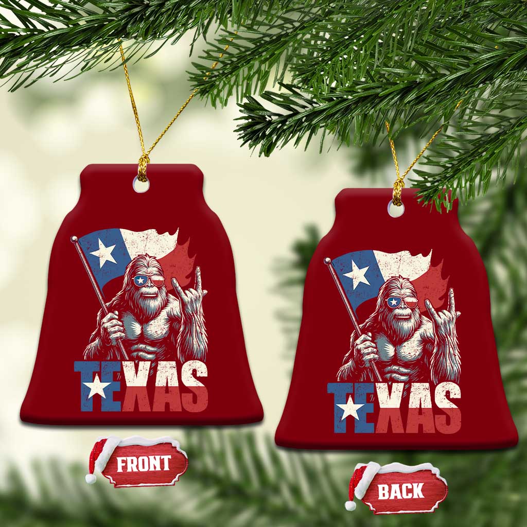 Bigfoot Texas Ceramic Ornament Sasquatch Loves Rock On Hand Texan Texas Flag - Wonder Print Shop