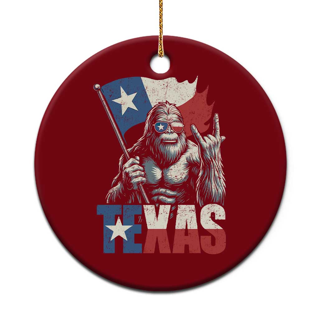 Bigfoot Texas Ceramic Ornament Sasquatch Loves Rock On Hand Texan Texas Flag - Wonder Print Shop
