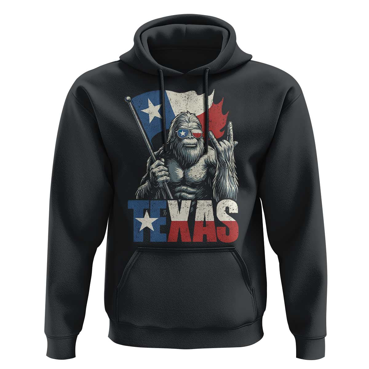 Bigfoot Texas Hoodie Sasquatch Loves Rock On Hand Texan Texas Flag - Wonder Print Shop