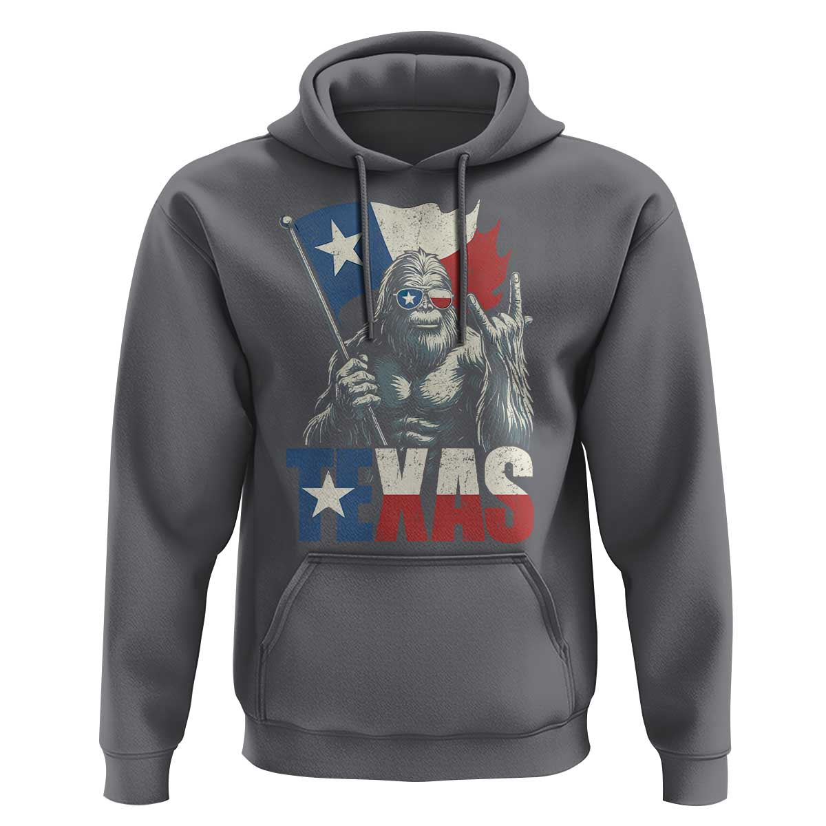 Bigfoot Texas Hoodie Sasquatch Loves Rock On Hand Texan Texas Flag - Wonder Print Shop