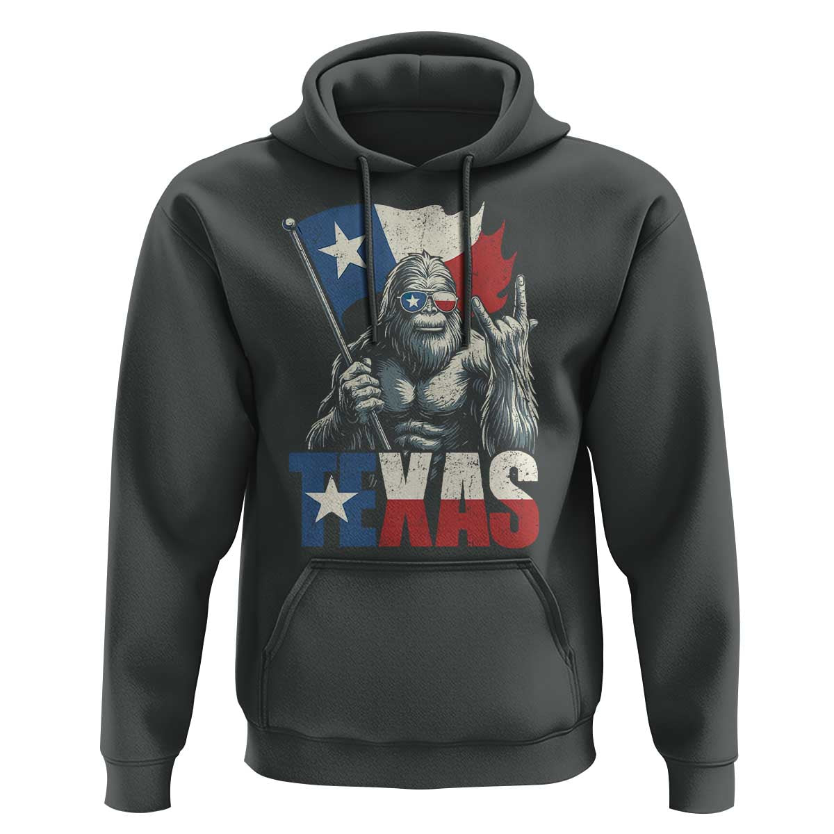 Bigfoot Texas Hoodie Sasquatch Loves Rock On Hand Texan Texas Flag - Wonder Print Shop