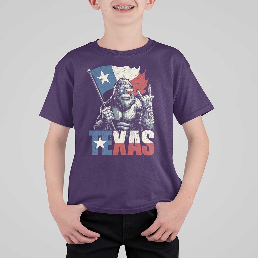 Bigfoot Texas T Shirt For Kid Sasquatch Loves Rock On Hand Texan Texas Flag - Wonder Print Shop