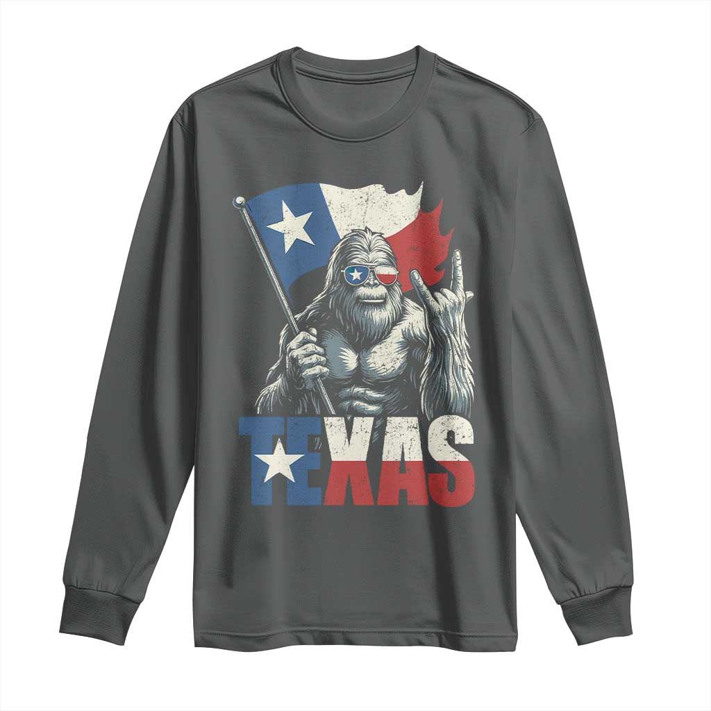 Bigfoot Texas Long Sleeve Shirt Sasquatch Loves Rock On Hand Texan Texas Flag - Wonder Print Shop
