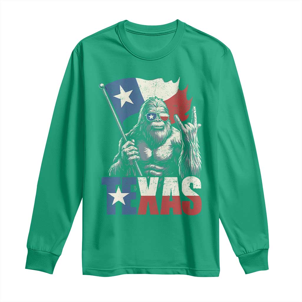 Bigfoot Texas Long Sleeve Shirt Sasquatch Loves Rock On Hand Texan Texas Flag - Wonder Print Shop