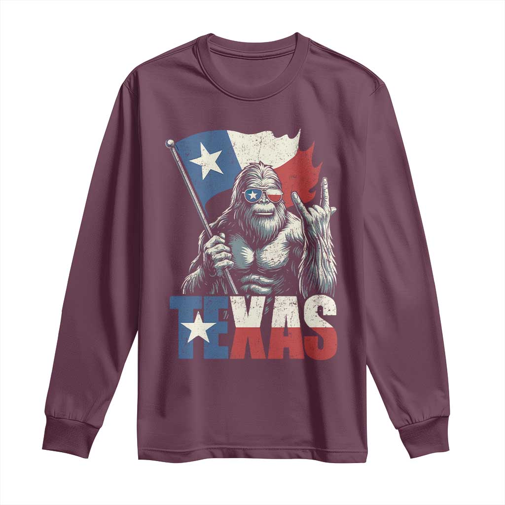 Bigfoot Texas Long Sleeve Shirt Sasquatch Loves Rock On Hand Texan Texas Flag - Wonder Print Shop
