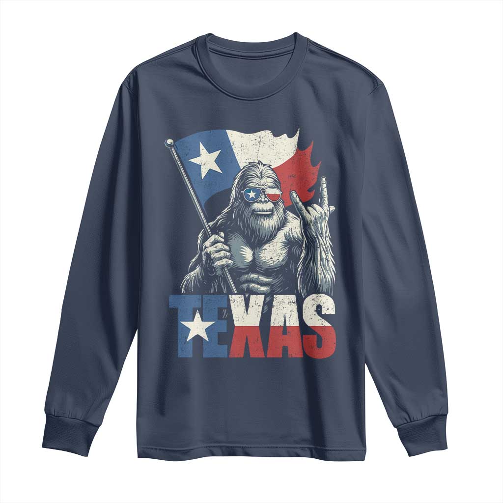 Bigfoot Texas Long Sleeve Shirt Sasquatch Loves Rock On Hand Texan Texas Flag - Wonder Print Shop