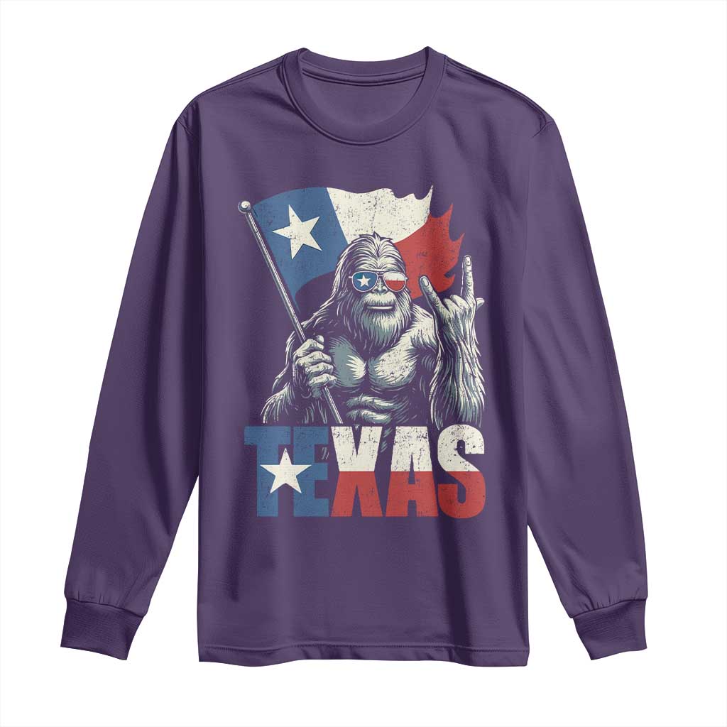Bigfoot Texas Long Sleeve Shirt Sasquatch Loves Rock On Hand Texan Texas Flag - Wonder Print Shop