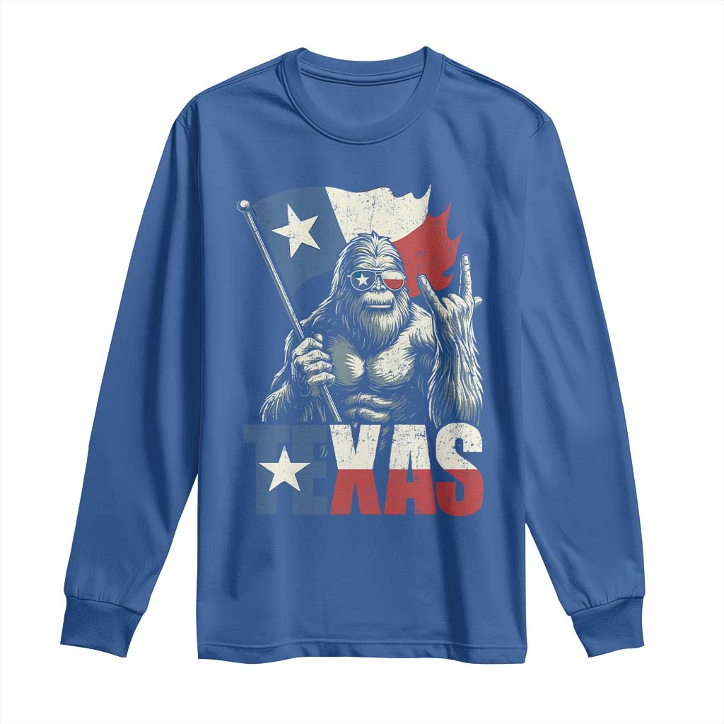 Bigfoot Texas Long Sleeve Shirt Sasquatch Loves Rock On Hand Texan Texas Flag - Wonder Print Shop