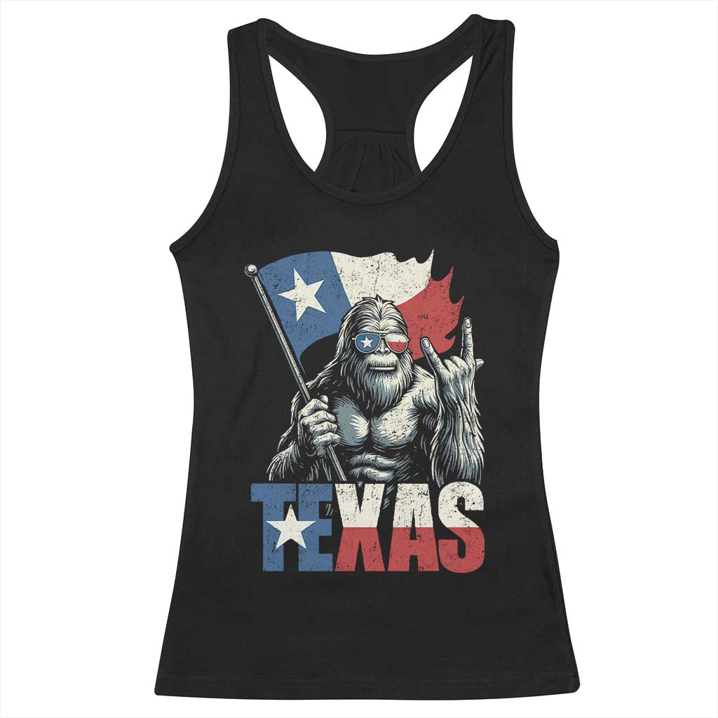 Bigfoot Texas Racerback Tank Top Sasquatch Loves Rock On Hand Texan Texas Flag - Wonder Print Shop