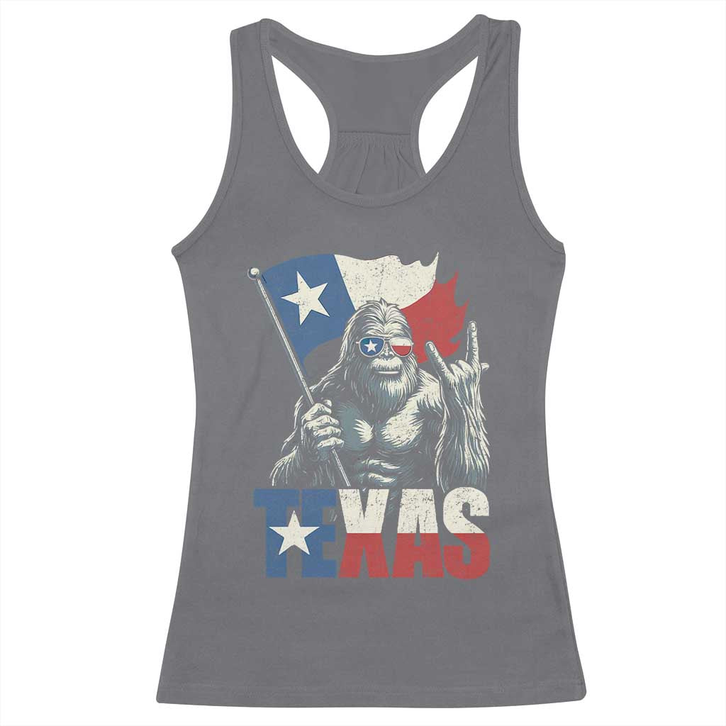 Bigfoot Texas Racerback Tank Top Sasquatch Loves Rock On Hand Texan Texas Flag - Wonder Print Shop