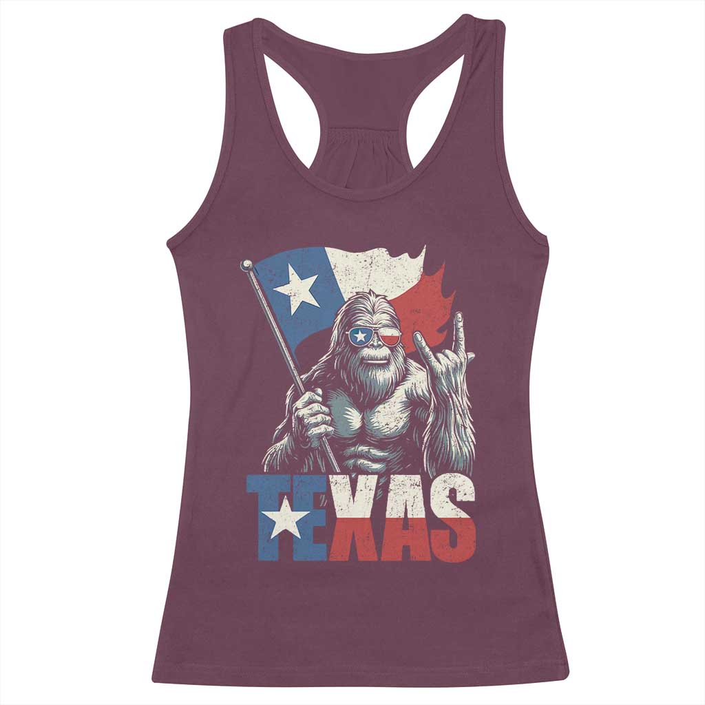 Bigfoot Texas Racerback Tank Top Sasquatch Loves Rock On Hand Texan Texas Flag - Wonder Print Shop