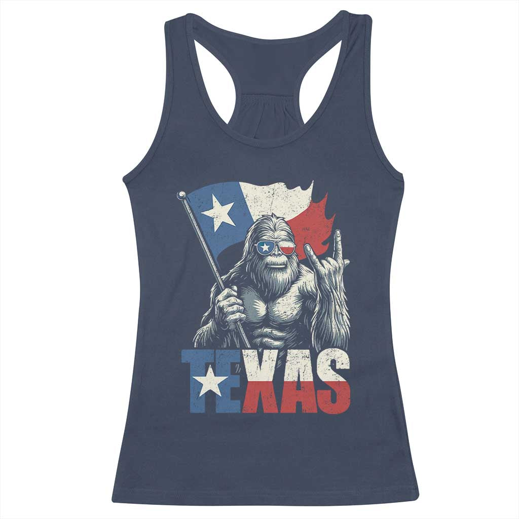 Bigfoot Texas Racerback Tank Top Sasquatch Loves Rock On Hand Texan Texas Flag - Wonder Print Shop