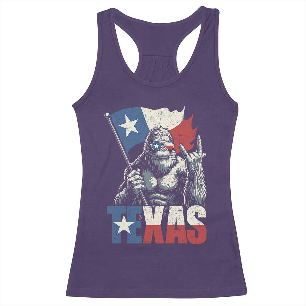 Bigfoot Texas Racerback Tank Top Sasquatch Loves Rock On Hand Texan Texas Flag - Wonder Print Shop