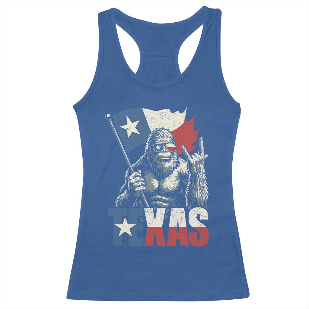 Bigfoot Texas Racerback Tank Top Sasquatch Loves Rock On Hand Texan Texas Flag - Wonder Print Shop