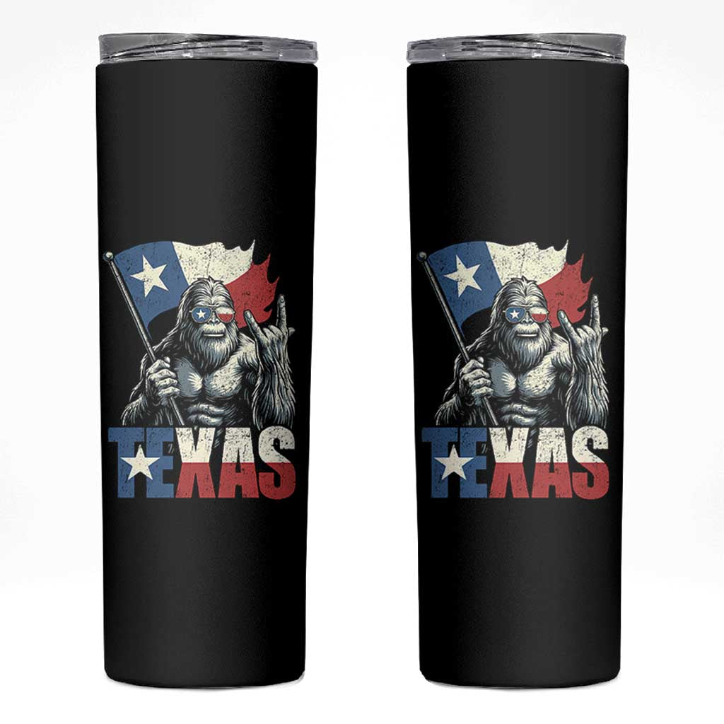 Bigfoot Texas Skinny Tumbler Sasquatch Loves Rock On Hand Texan Texas Flag - Wonder Print Shop
