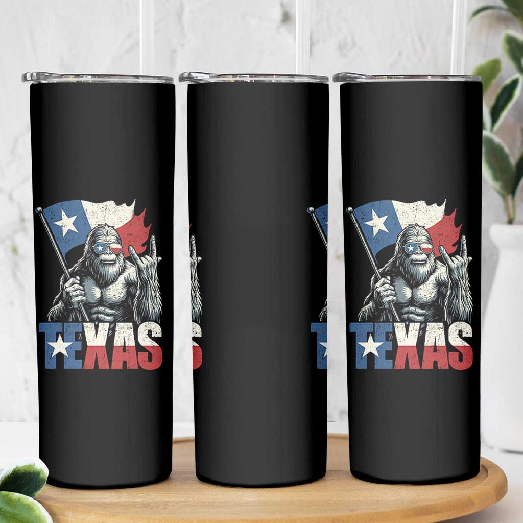 Bigfoot Texas Skinny Tumbler Sasquatch Loves Rock On Hand Texan Texas Flag - Wonder Print Shop