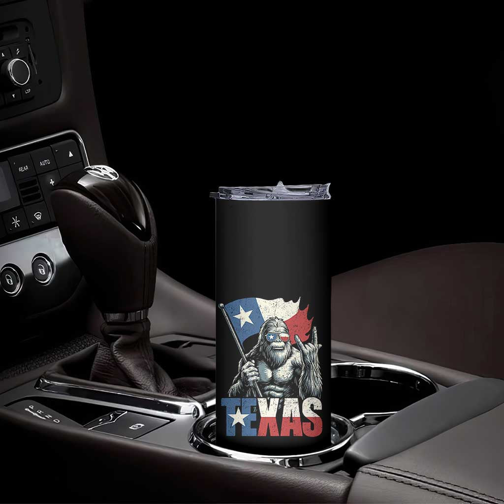 Bigfoot Texas Skinny Tumbler Sasquatch Loves Rock On Hand Texan Texas Flag - Wonder Print Shop