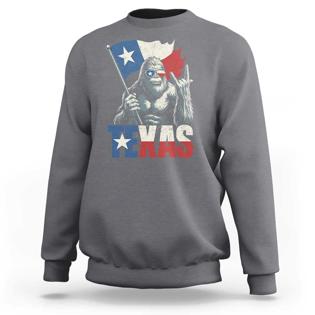 Bigfoot Texas Sweatshirt Sasquatch Loves Rock On Hand Texan Texas Flag - Wonder Print Shop
