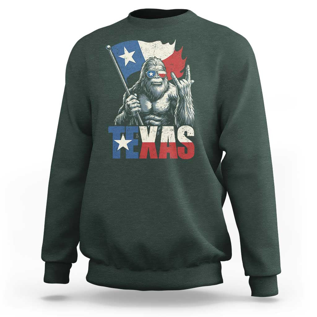 Bigfoot Texas Sweatshirt Sasquatch Loves Rock On Hand Texan Texas Flag - Wonder Print Shop