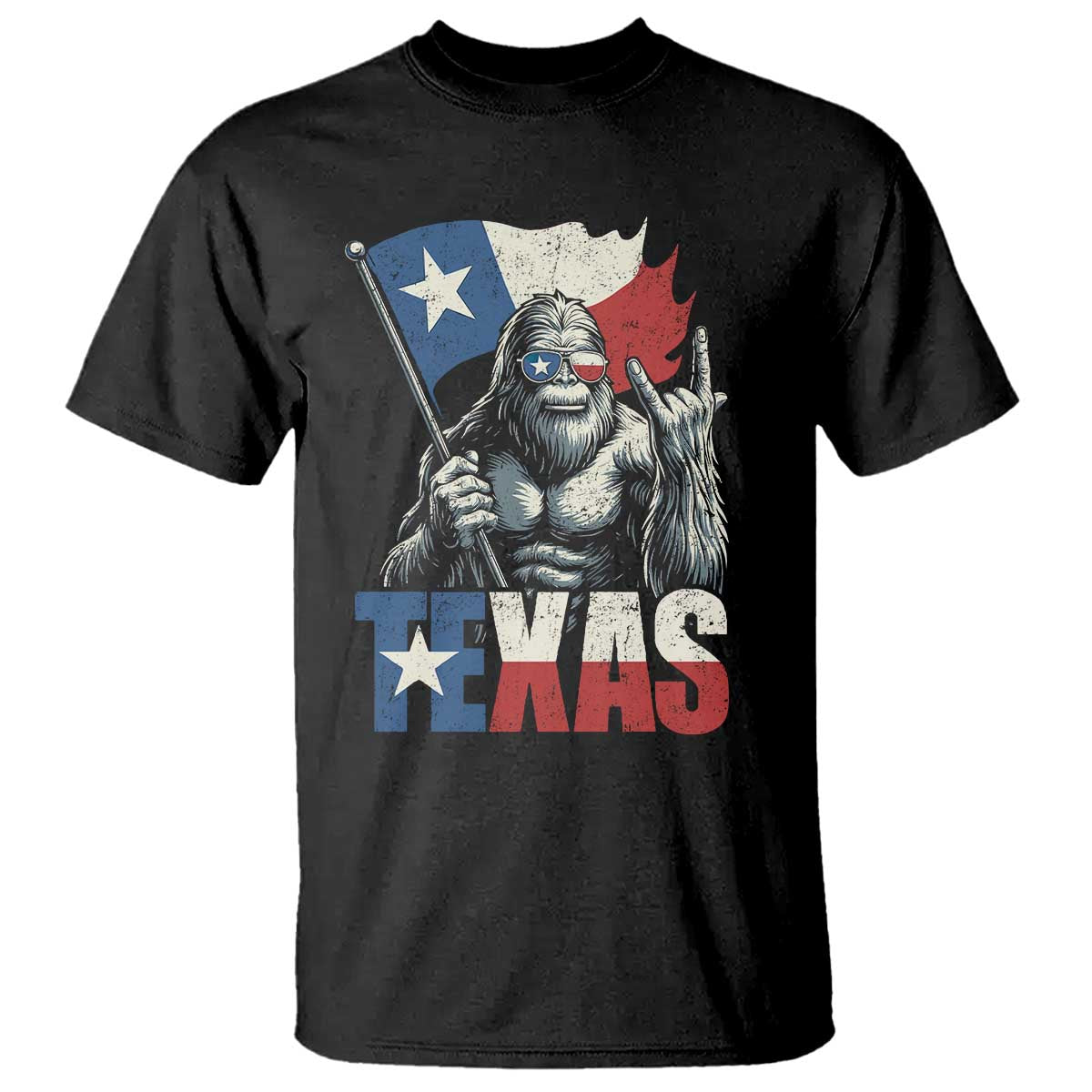 Bigfoot Texas T Shirt Sasquatch Loves Rock On Hand Texan Texas Flag - Wonder Print Shop