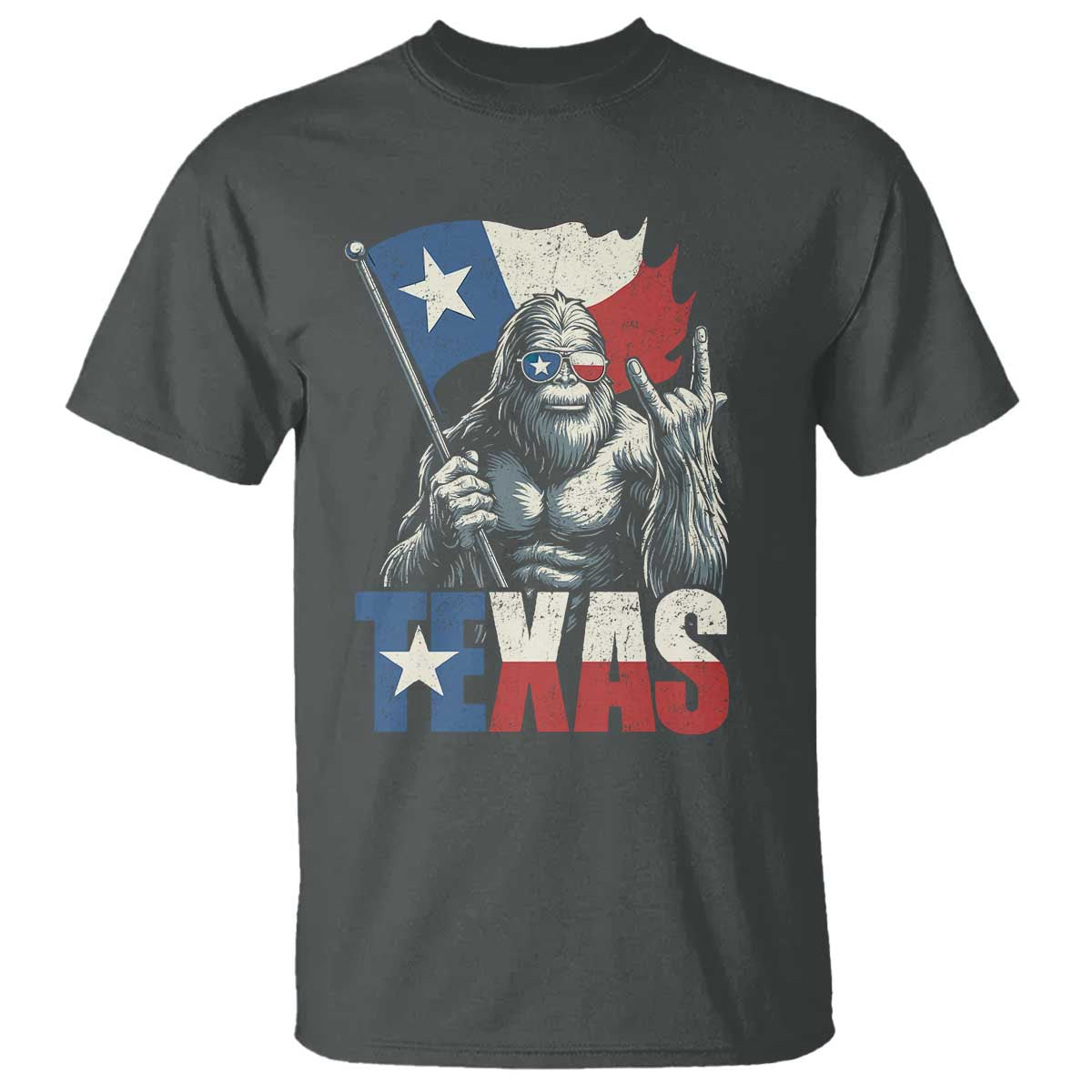 Bigfoot Texas T Shirt Sasquatch Loves Rock On Hand Texan Texas Flag - Wonder Print Shop