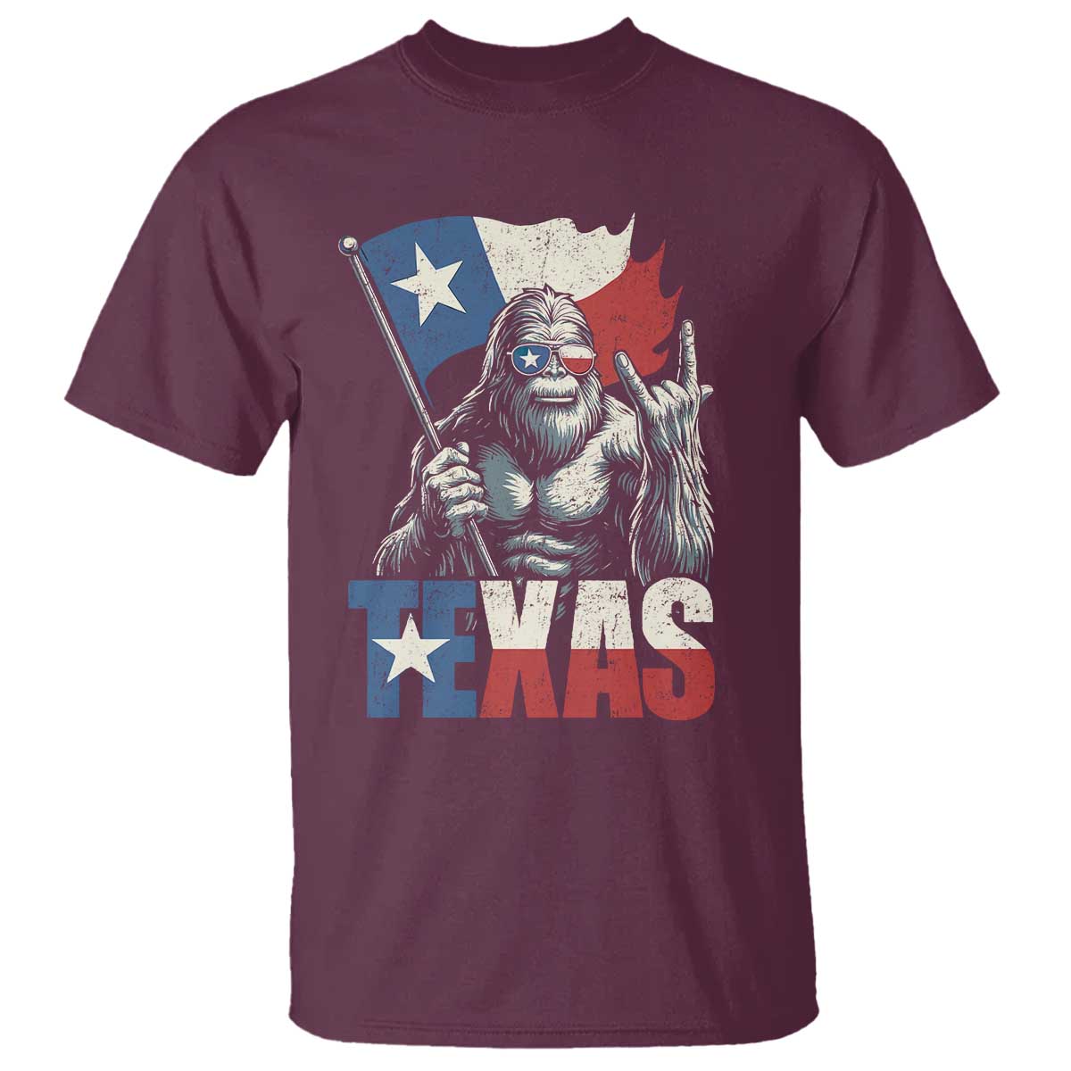 Bigfoot Texas T Shirt Sasquatch Loves Rock On Hand Texan Texas Flag - Wonder Print Shop