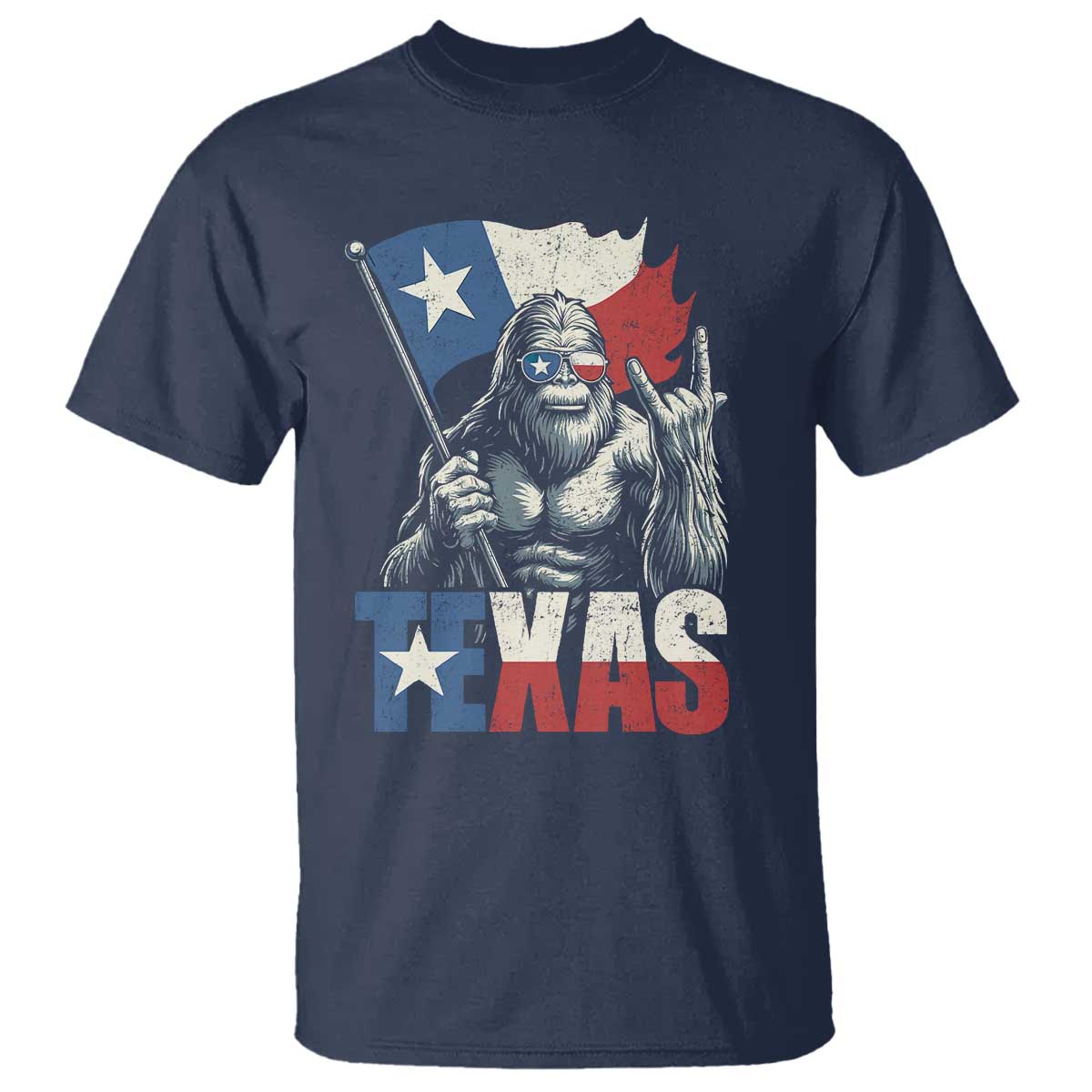 Bigfoot Texas T Shirt Sasquatch Loves Rock On Hand Texan Texas Flag - Wonder Print Shop