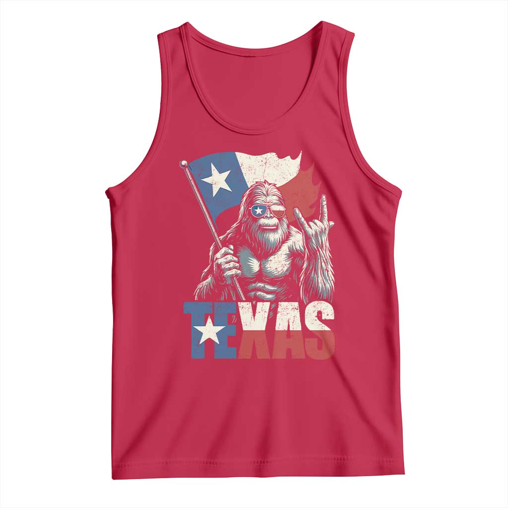 Bigfoot Texas Tank Top Sasquatch Loves Rock On Hand Texan Texas Flag - Wonder Print Shop