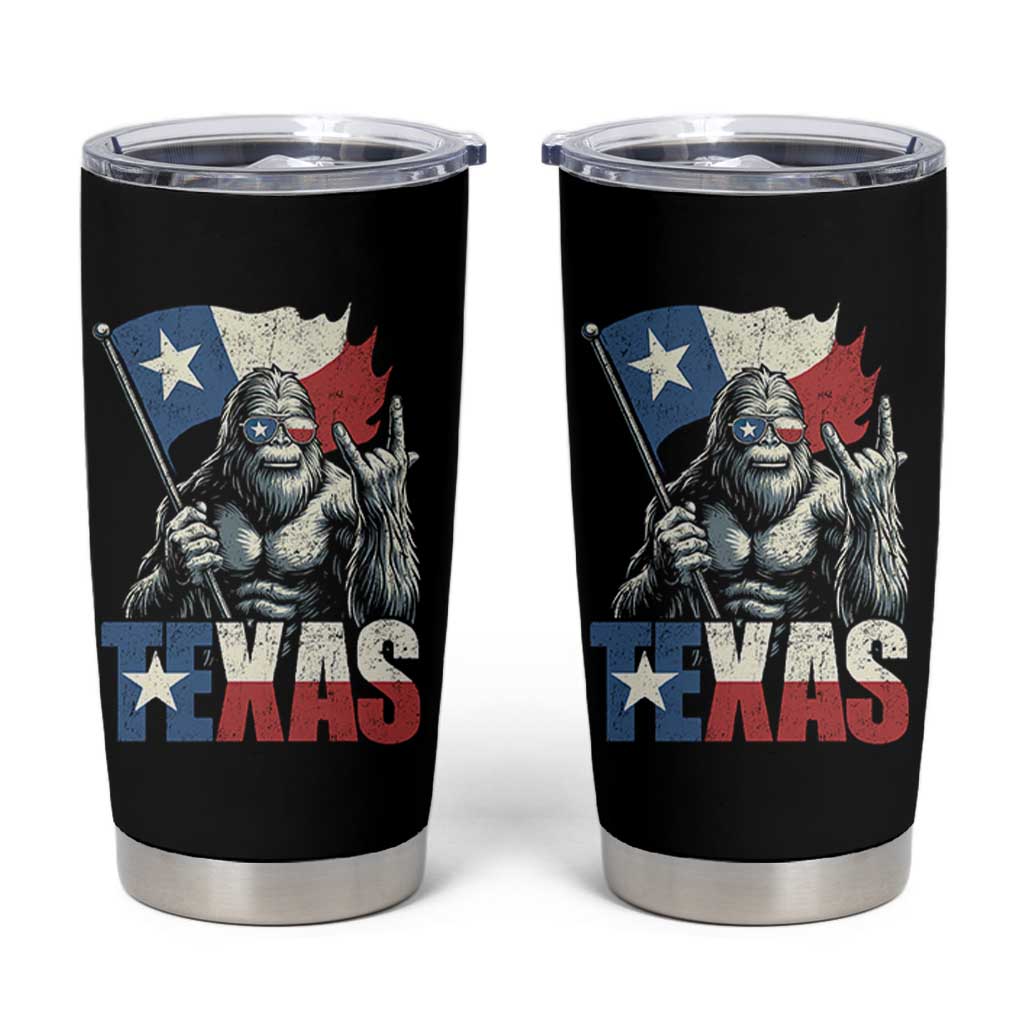 Bigfoot Texas Tumbler Cup Sasquatch Loves Rock On Hand Texan Texas Flag - Wonder Print Shop