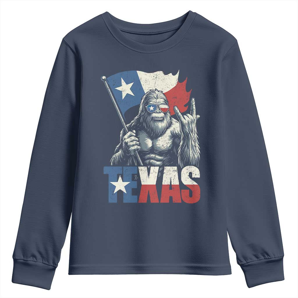 Bigfoot Texas Youth Sweatshirt Sasquatch Loves Rock On Hand Texan Texas Flag - Wonder Print Shop