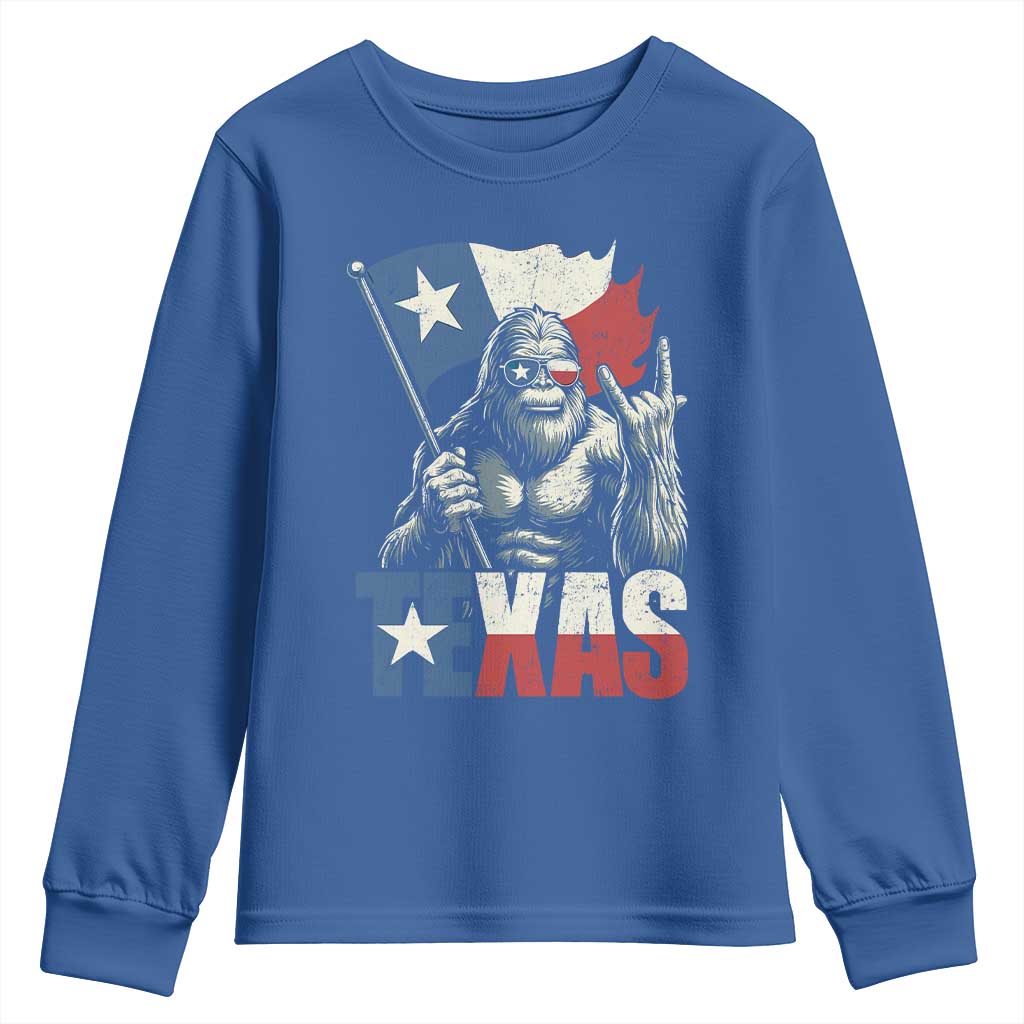 Bigfoot Texas Youth Sweatshirt Sasquatch Loves Rock On Hand Texan Texas Flag - Wonder Print Shop