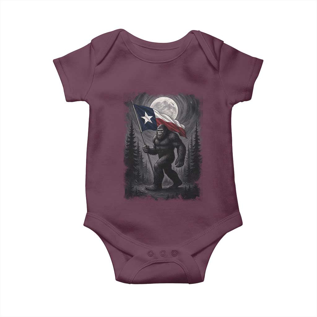 Bigfoot Texas Baby Onesie Forest Sasquatch Loves Rock On Hand Texas Flag - Wonder Print Shop