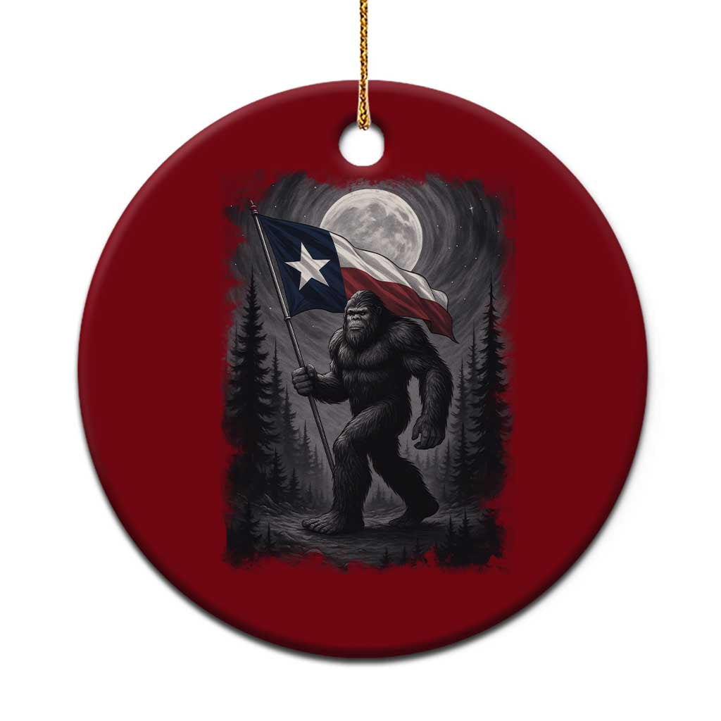Bigfoot Texas Ceramic Ornament Forest Sasquatch Loves Rock On Hand Texas Flag - Wonder Print Shop