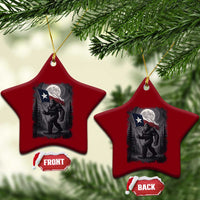 Bigfoot Texas Ceramic Ornament Forest Sasquatch Loves Rock On Hand Texas Flag - Wonder Print Shop
