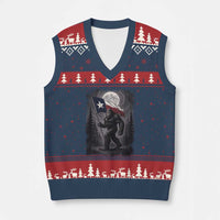 Bigfoot Texas V-Neck Knit Sweater Vest Forest Sasquatch Loves Rock On Hand Texas Flag - Wonder Print Shop