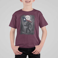 Bigfoot Texas T Shirt For Kid Forest Sasquatch Loves Rock On Hand Texas Flag - Wonder Print Shop