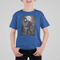 Bigfoot Texas T Shirt For Kid Forest Sasquatch Loves Rock On Hand Texas Flag - Wonder Print Shop