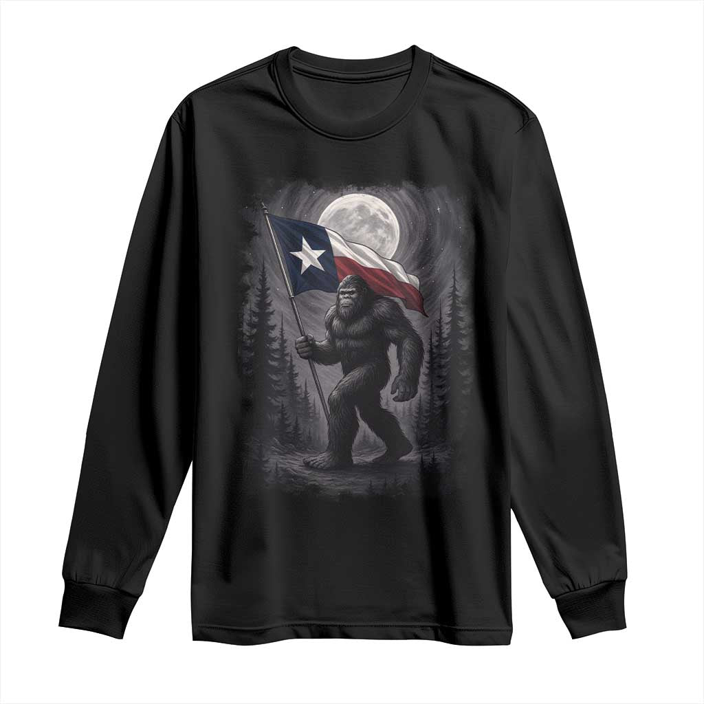 Bigfoot Texas Long Sleeve Shirt Forest Sasquatch Loves Rock On Hand Texas Flag - Wonder Print Shop
