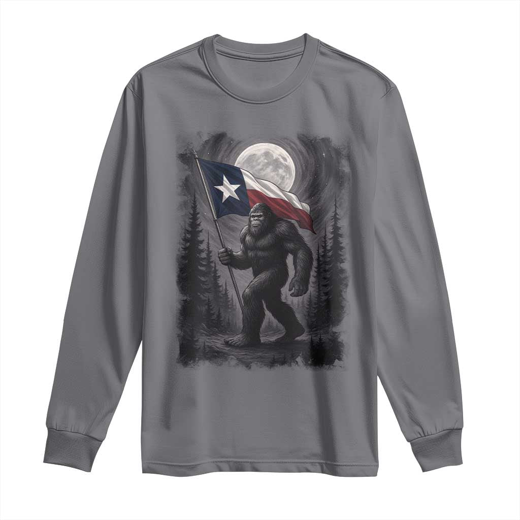 Bigfoot Texas Long Sleeve Shirt Forest Sasquatch Loves Rock On Hand Texas Flag - Wonder Print Shop